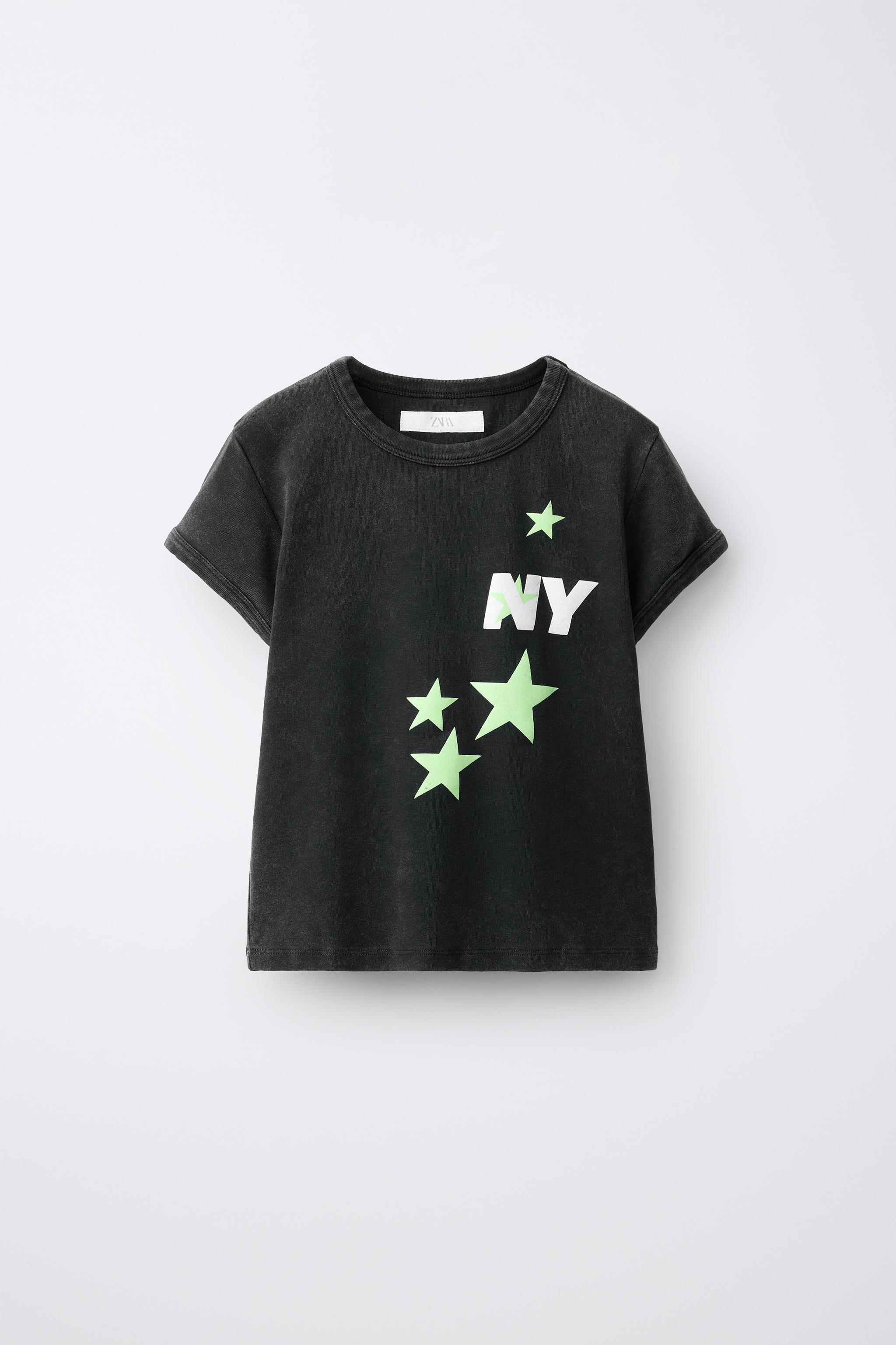 Acid Wash Star & Text Print T-Shirt